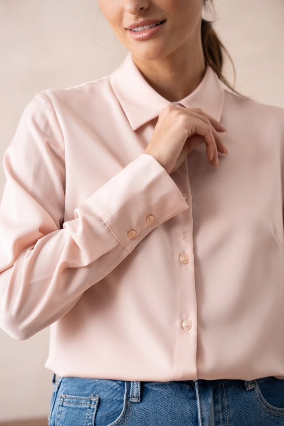 Plain Satin Shirt with Lapel Collar Pink-SHIRT-Attentif Paris-Urbanheer