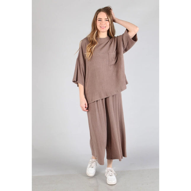 Brushed Wide Leg Pants Coffee-Pants-Peace Love Line-Urbanheer