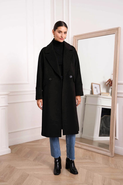 Oversized Plain Coat with Wool Black-COAT-Attentif Paris-Urbanheer