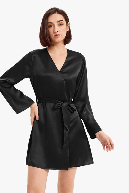 Loose Collarless Silk Black-Robe-MommeSilk-XS-Urbanheer