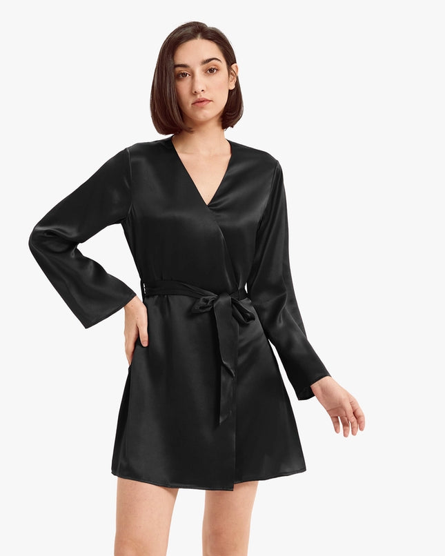 Loose Collarless Silk Black-Robe-MommeSilk-XS-Urbanheer