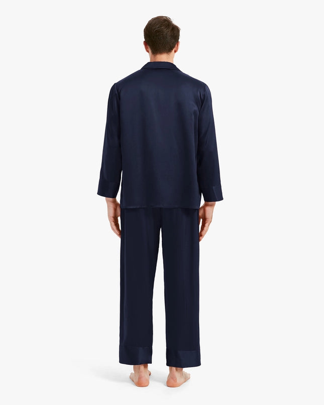 His & Hers Classic Silk Pajamas Navy Blue-Pajamas-MommeSilk-Urbanheer