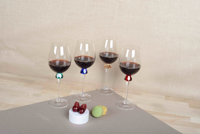 4 Color Wine Glasses with Diamond Base - Set of 4