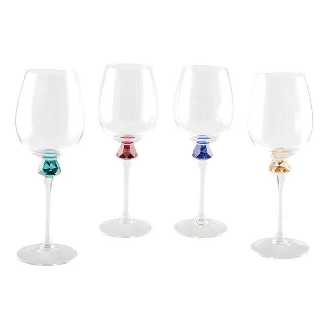4 Color Wine Glasses with Diamond Base - Set of 4