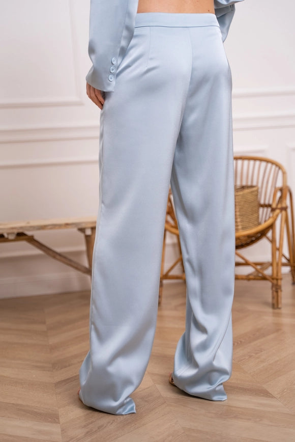 Satin Straight Cut Pants Sky Blue-Pants-Attentif Paris-Urbanheer