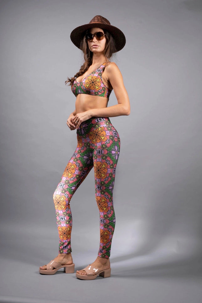 Exotic Floral Orange Pink Hig Waisted Trousers- Who-Nuvula-Urbanheer