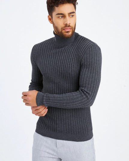 Men'S Knitted Fine Knit Turtleneck Pullover Anthracite-SWEATER-Leif Nelson GmbH-XXL-Urbanheer