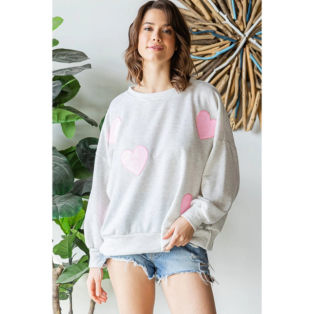 Sequined Heart Patch Sweatshirt-Sweatshirt-Peace Love Line-Urbanheer