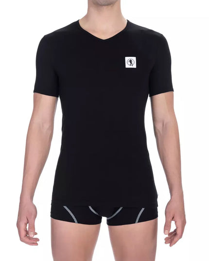 Bikkembergs Black Cotton Men V-Neck T-Shirt