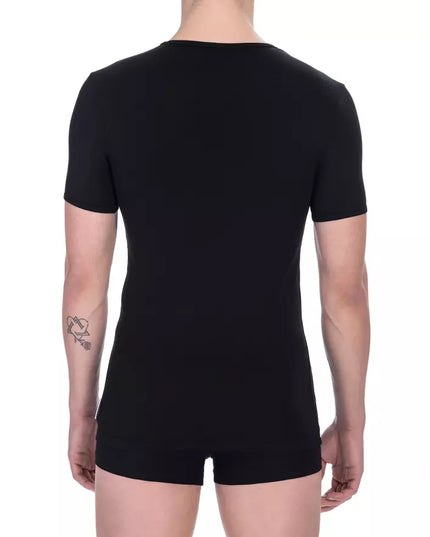 Bikkembergs Black Cotton Men V-Neck T-Shirt