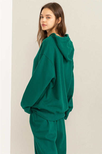 Weekend Chiller Drop Shoulder Oversized Hoodie - Green-Clothing - Women-HYFVE-Urbanheer