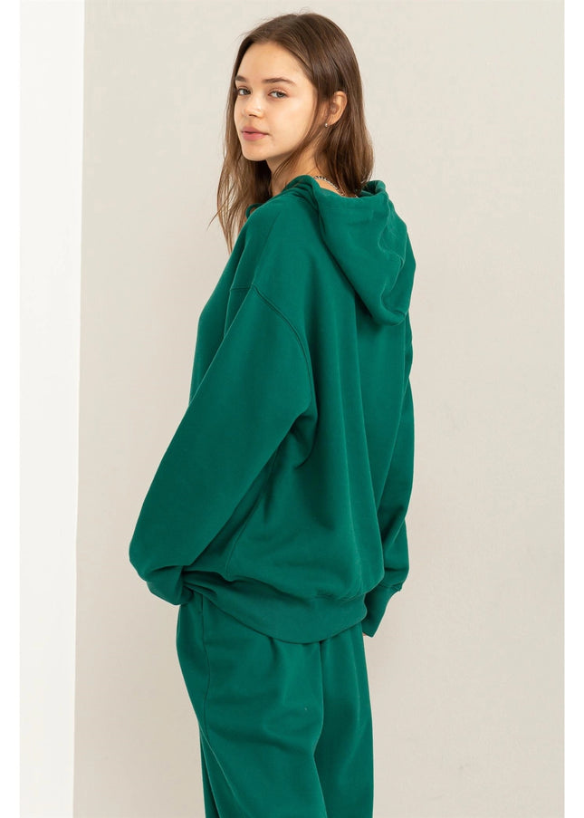 Weekend Chiller Drop Shoulder Oversized Hoodie - Green-Clothing - Women-HYFVE-Urbanheer