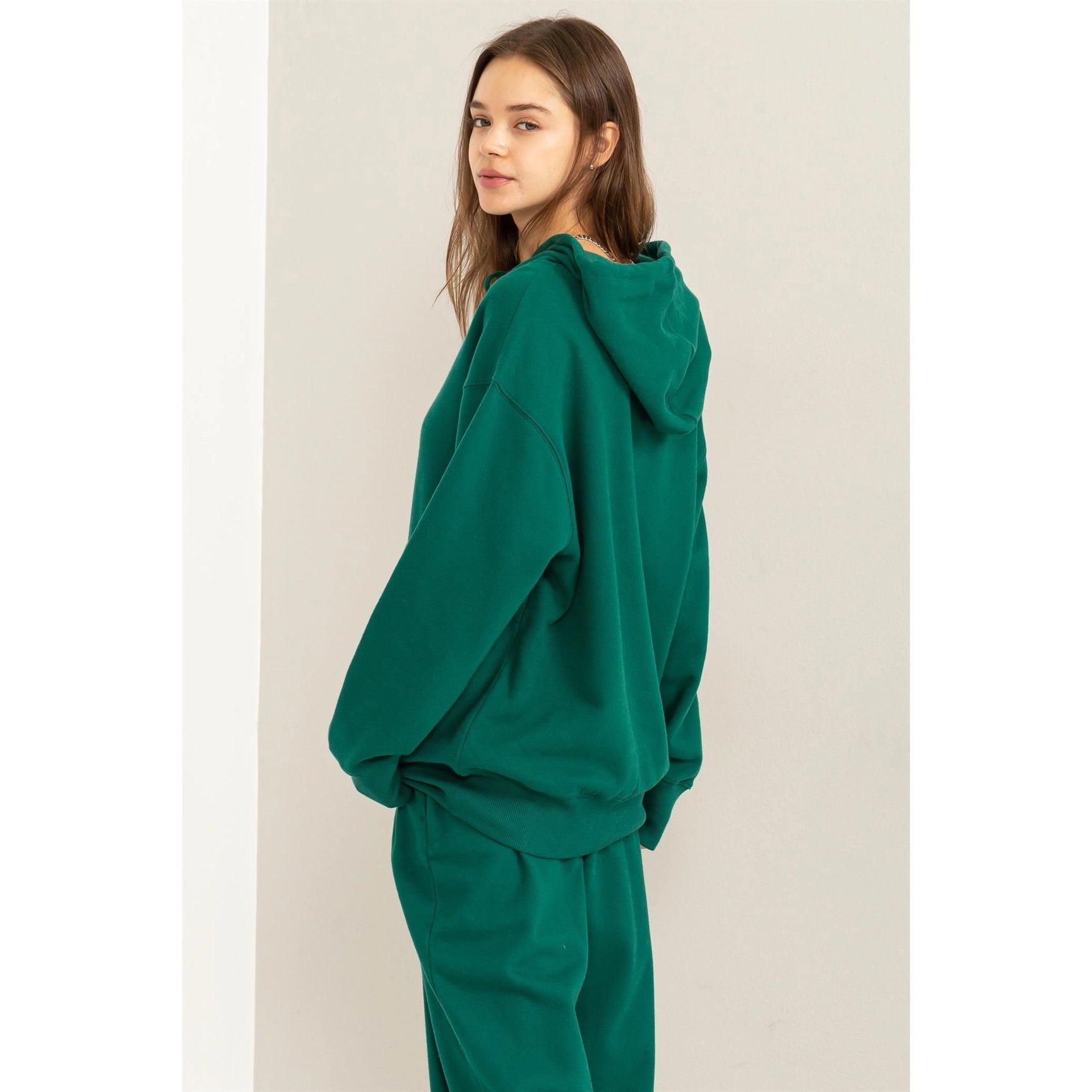 Weekend Chiller Drop Shoulder Oversized Hoodie - Green-Clothing - Women-HYFVE-Urbanheer