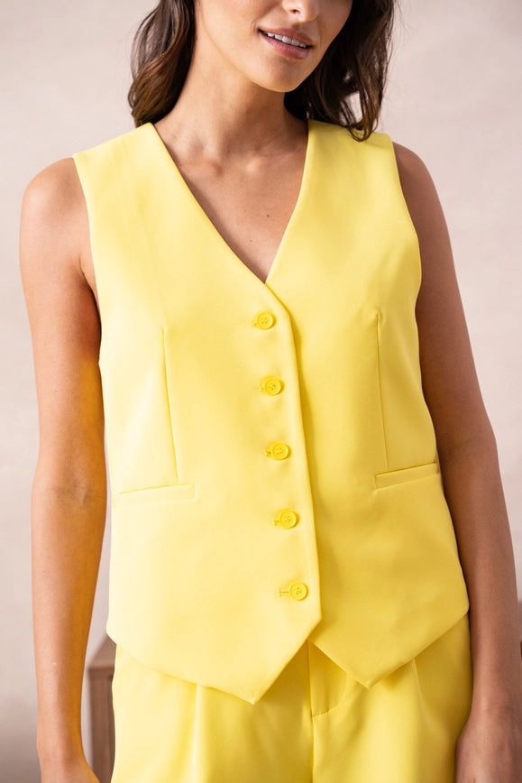 Plain Sleeveless Suit Vest Yellow-Suit Vest-Attentif Paris-Urbanheer