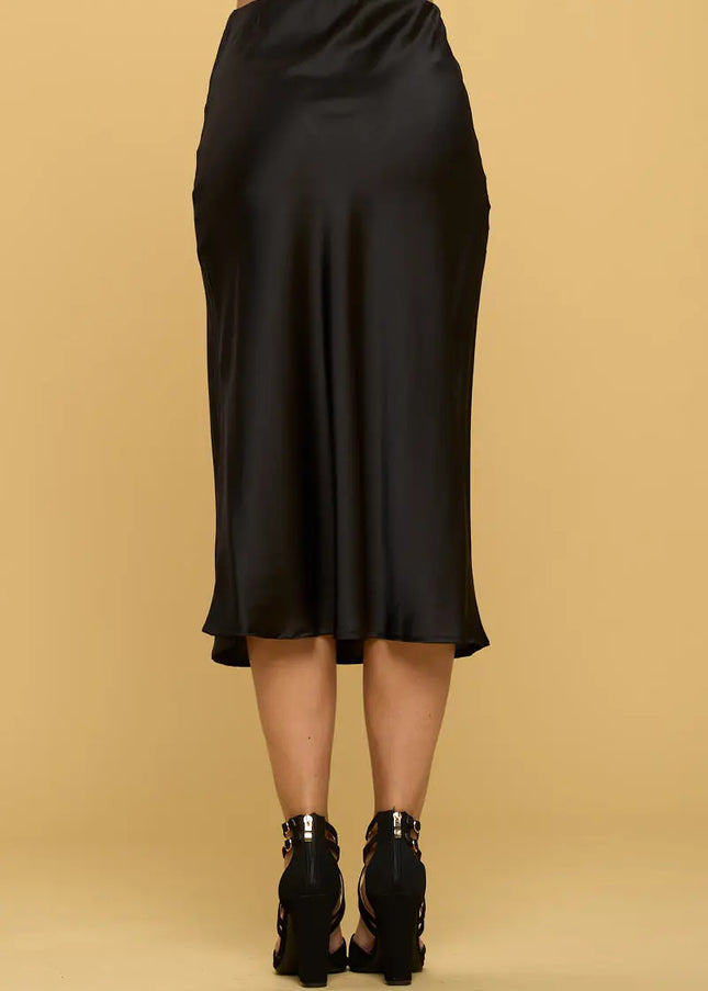 Solid Satin Midi Skirt-Renee C.-Urbanheer