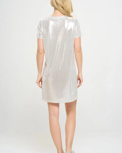 Made in USA Metallic Short Sleeve Dress Silver-Dress-Renee C.-Urbanheer