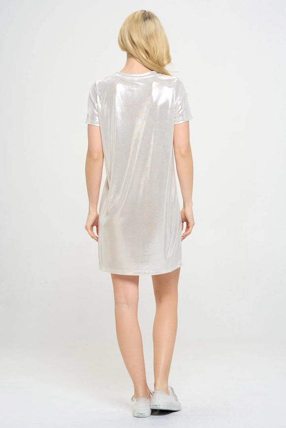 Made in USA Metallic Short Sleeve Dress Silver-Dress-Renee C.-Urbanheer