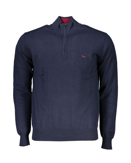 Harmont & Blaine Chic Half-Zip Blue Sweater with Embroidery Detail