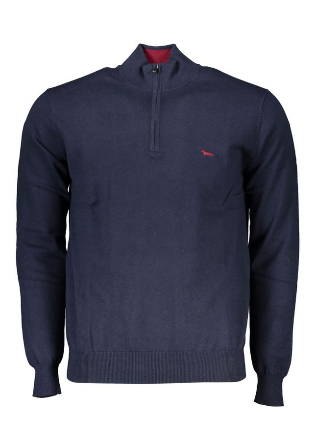 Harmont & Blaine Chic Half-Zip Blue Sweater with Embroidery Detail