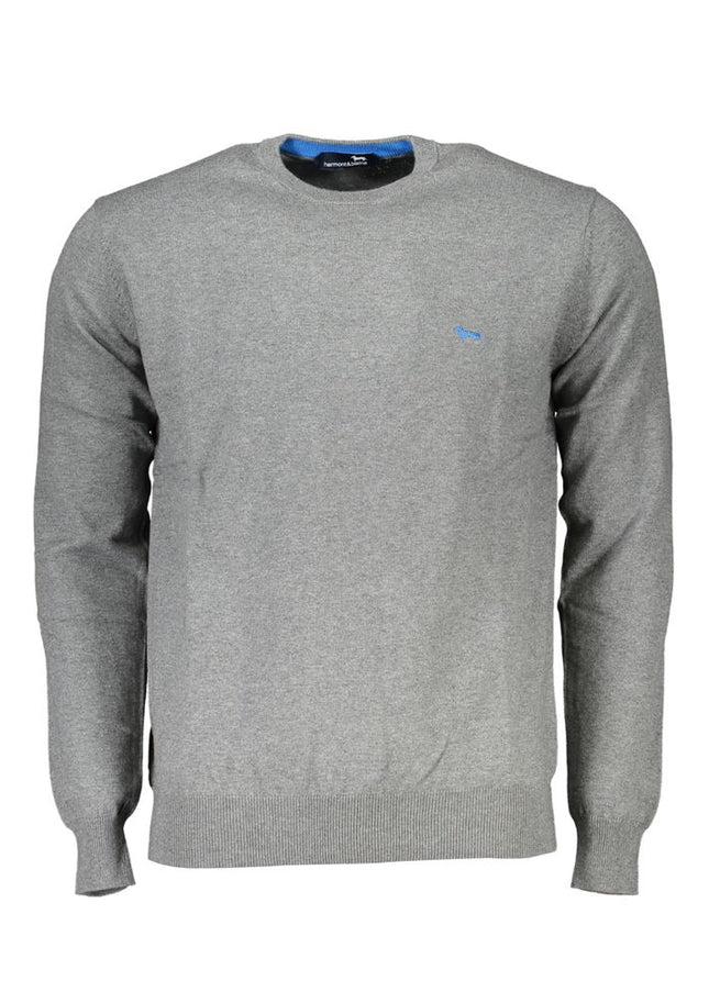 Harmont & Blaine Chic Gray Crew Neck Cotton Blend Sweater