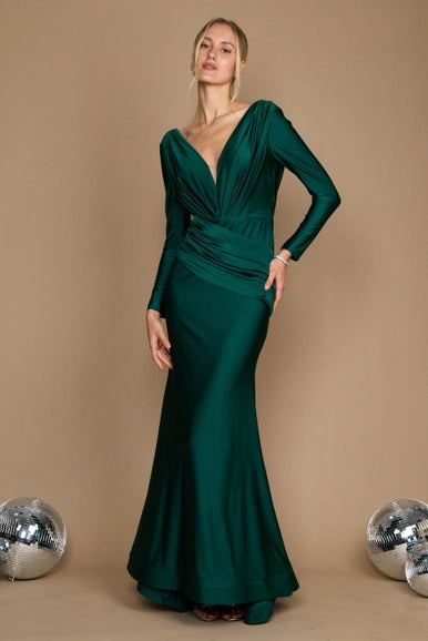 Emerald Green Dylan & Davids Long Sleeve Formal Evening Dress-Dylan & Davids-Emerald Green-4-Urbanheer