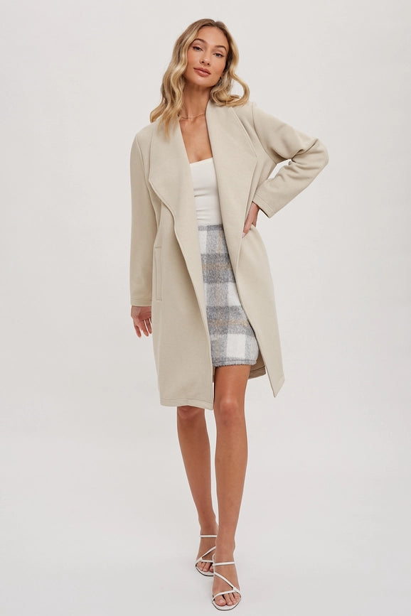 Drape Open-Front Coat Jacket OATMEAL