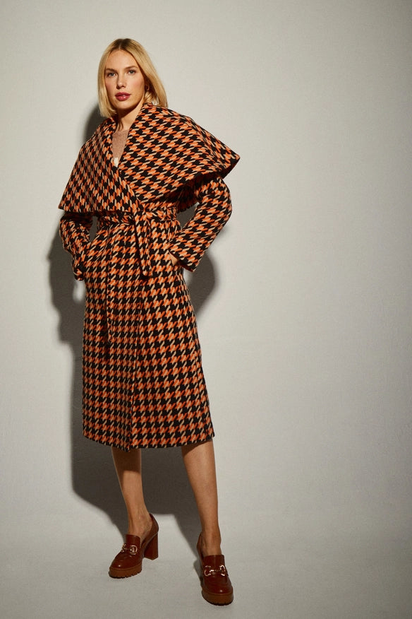 Orange Houndstooth Coat-COAT-Dolores Promesas-Urbanheer