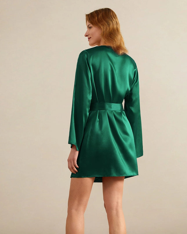 Loose Collarless Silk Emerald Green-Robe-MommeSilk-Urbanheer