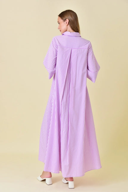 Business Casual Loose Fit Striped Maxi Shirt DRESS-Dress-Fore Collection-Urbanheer