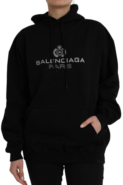 Balenciaga Black Cotton Logo Hooded Pullover Sweatshirt Sweater