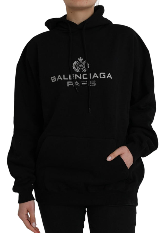 Balenciaga Black Cotton Logo Hooded Pullover Sweatshirt Sweater