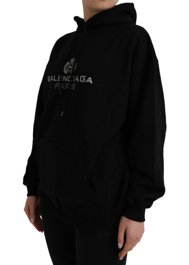 Balenciaga Black Cotton Logo Hooded Pullover Sweatshirt Sweater