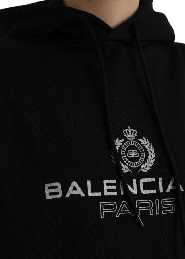 Balenciaga Black Cotton Logo Hooded Pullover Sweatshirt Sweater