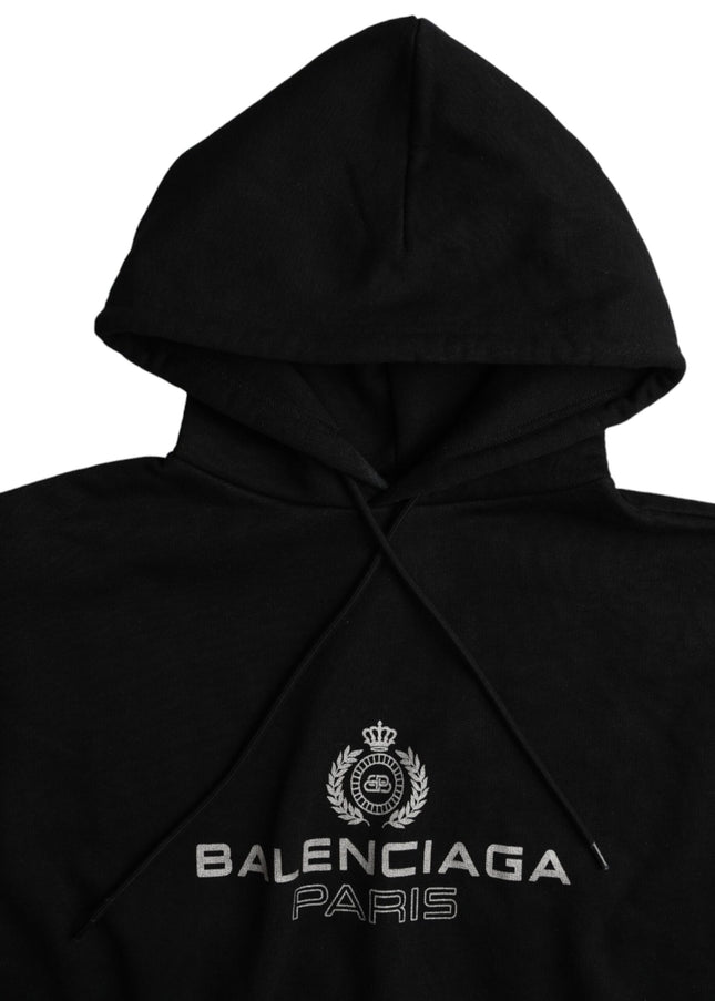 Balenciaga Black Cotton Logo Hooded Pullover Sweatshirt Sweater