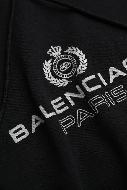 Balenciaga Black Cotton Logo Hooded Pullover Sweatshirt Sweater