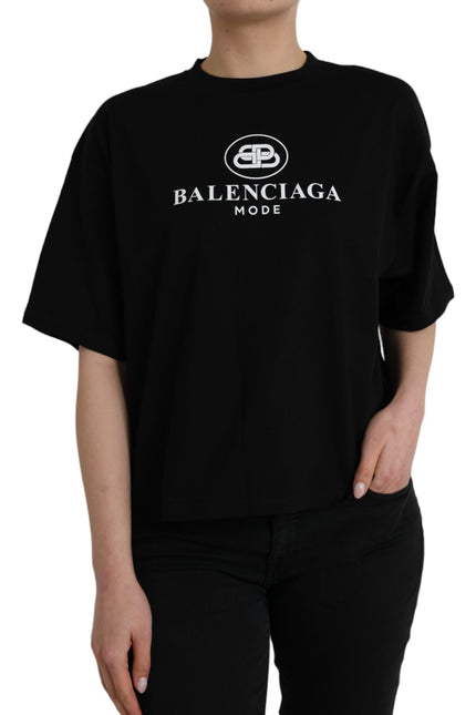 Balenciaga Black Cotton Logo Crew Neck Short Sleeves T-shirt