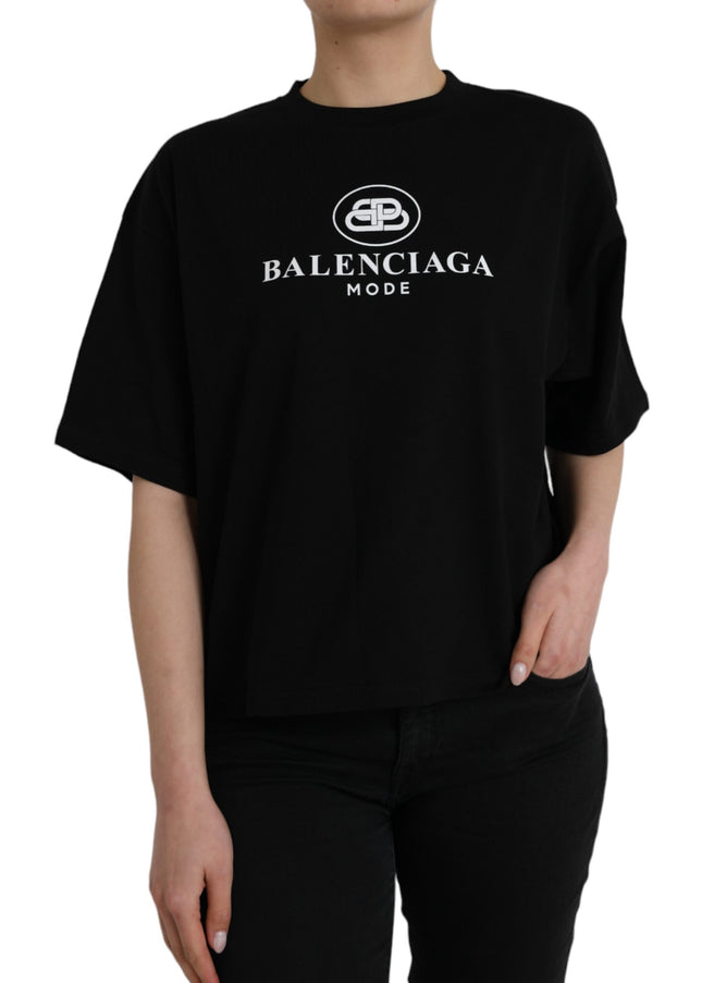 Balenciaga Black Cotton Logo Crew Neck Short Sleeves T-shirt