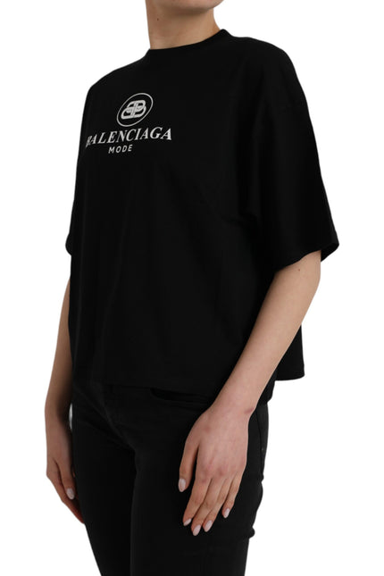 Balenciaga Black Cotton Logo Crew Neck Short Sleeves T-shirt