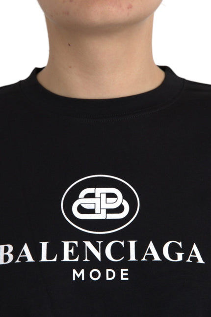 Balenciaga Black Cotton Logo Crew Neck Short Sleeves T-shirt