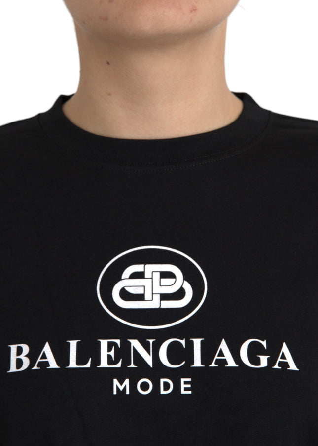 Balenciaga Black Cotton Logo Crew Neck Short Sleeves T-shirt