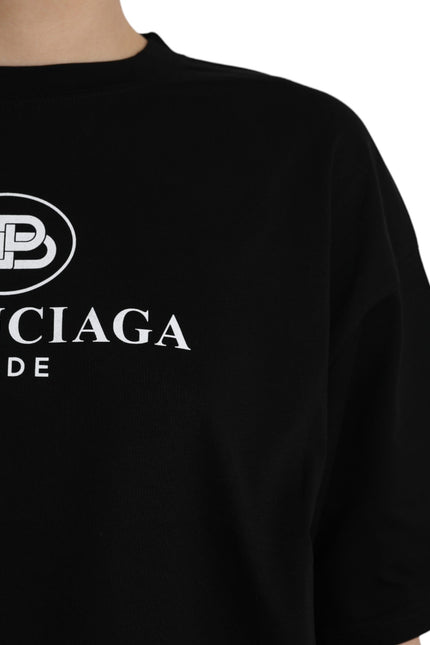 Balenciaga Black Cotton Logo Crew Neck Short Sleeves T-shirt