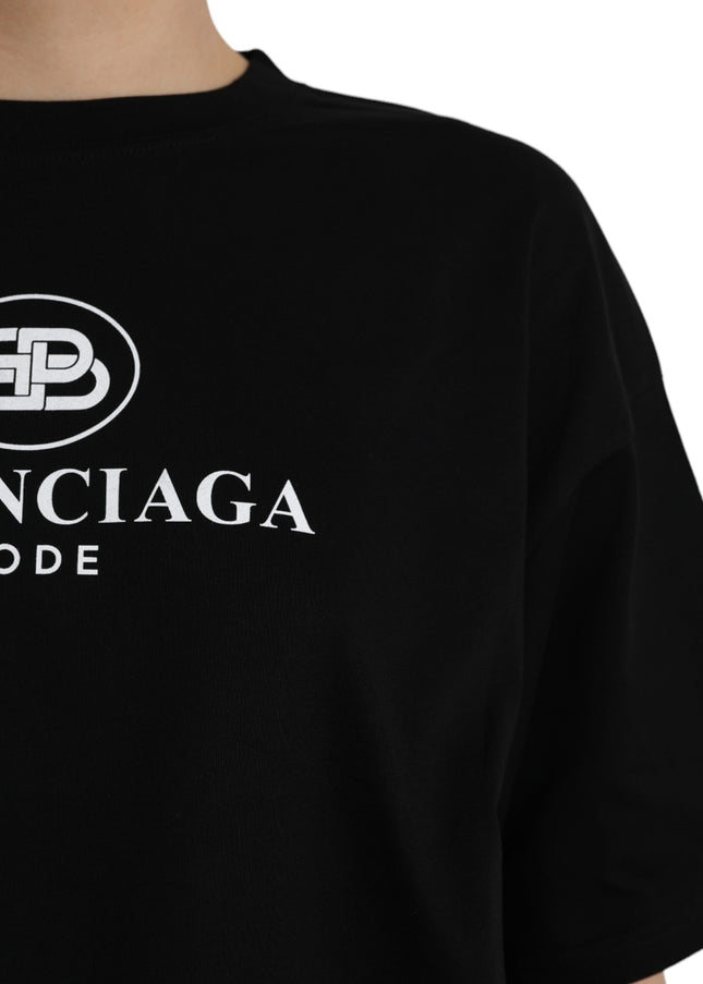 Balenciaga Black Cotton Logo Crew Neck Short Sleeves T-shirt