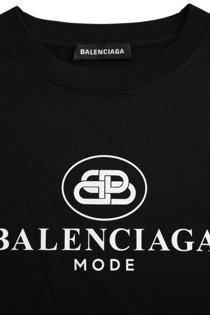 Balenciaga Black Cotton Logo Crew Neck Short Sleeves T-shirt