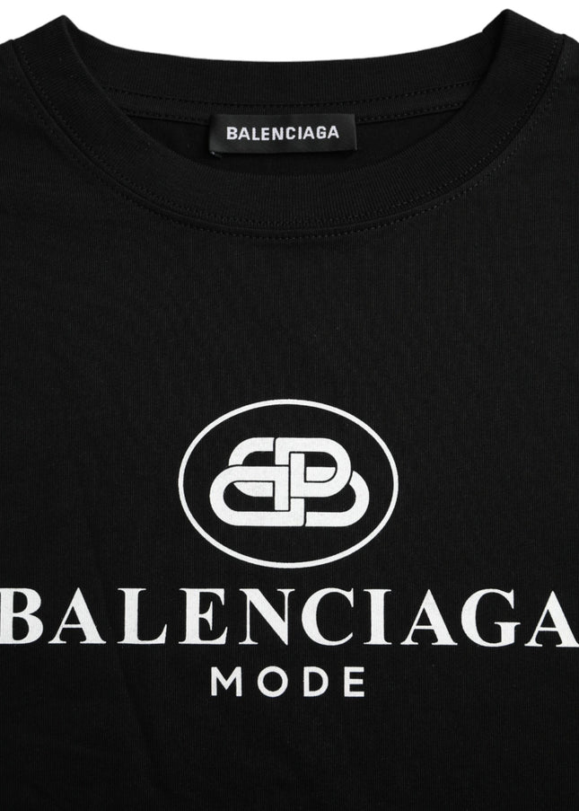 Balenciaga Black Cotton Logo Crew Neck Short Sleeves T-shirt