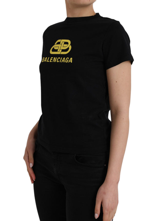 Balenciaga Black Cotton Logo Print Crew Neck Short Sleeves T-shirt