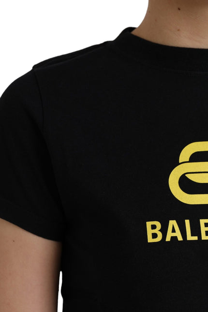 Balenciaga Black Cotton Logo Print Crew Neck Short Sleeves T-shirt