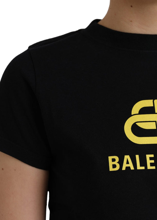 Balenciaga Black Cotton Logo Print Crew Neck Short Sleeves T-shirt