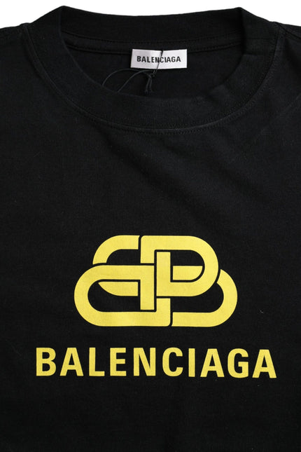 Balenciaga Black Cotton Logo Print Crew Neck Short Sleeves T-shirt