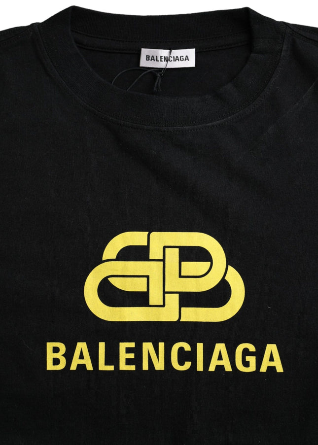 Balenciaga Black Cotton Logo Print Crew Neck Short Sleeves T-shirt