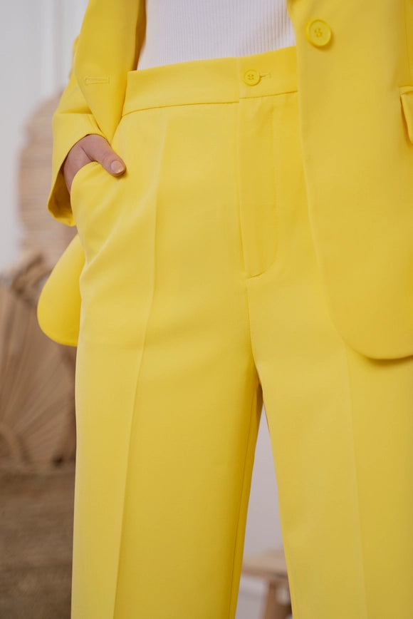 Timeless Straight Cut Plain Pants Yellow-Pants-Attentif Paris-Urbanheer